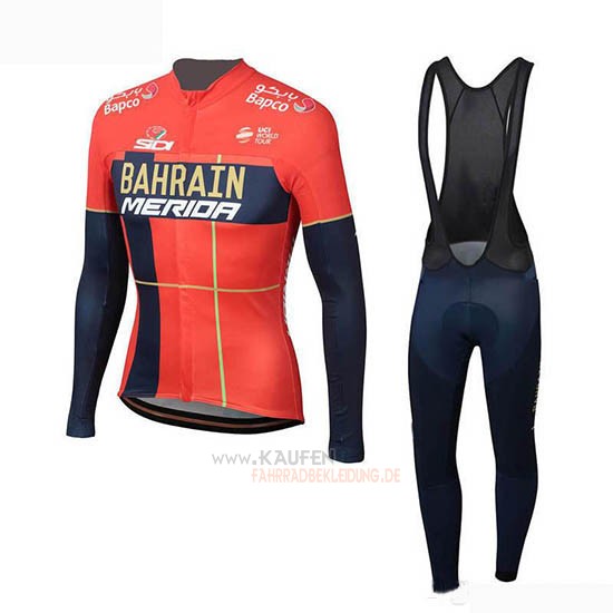 Bahrain Merida Langarmtrikot 2019 und Lange Tragerhose Rot(2)