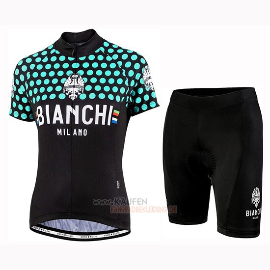 Frau Bianchi Dot Kurzarmtrikot 2019 und Kurze Tragerhose Shwarz Grun