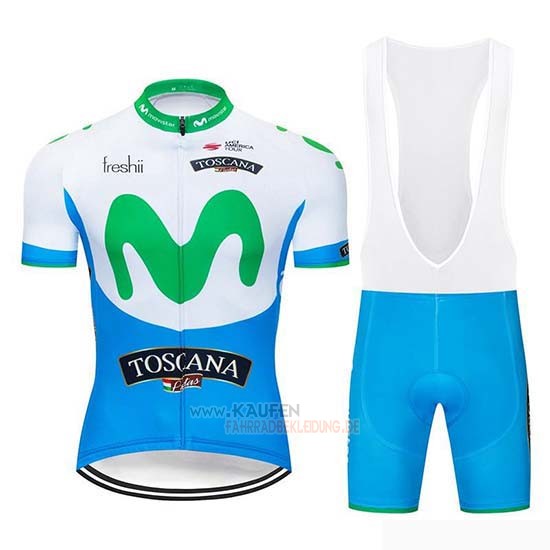 Movistar Kurzarmtrikot 2019 und Kurze Tragerhose Blau Wei