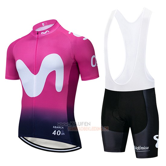 Movistar Kurzarmtrikot 2019 und Kurze Tragerhose Shwarz Rosa