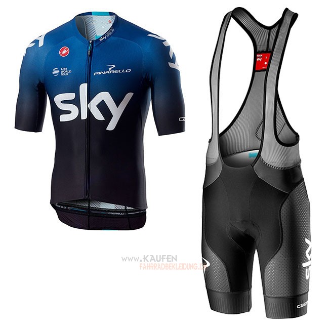 Sky Aero Kurzarmtrikot 2019 und Kurze Tragerhose Shwarz Blau