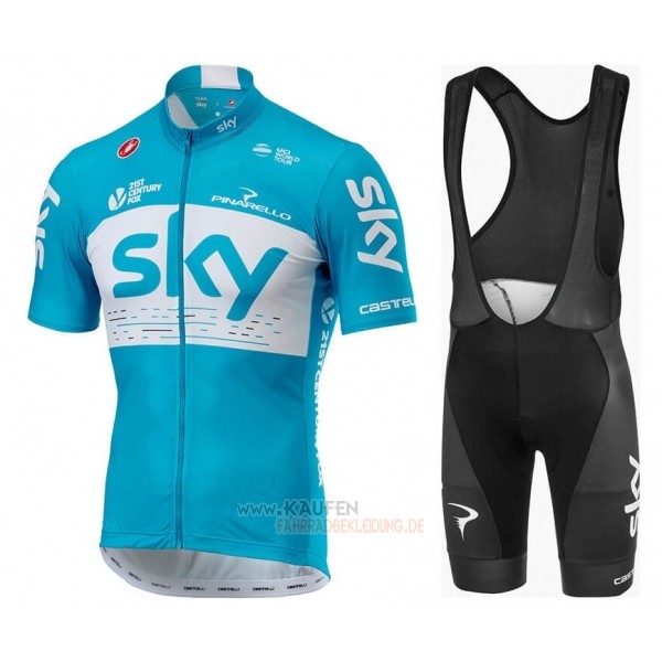 Sky Kurzarmtrikot 2018 und Kurze Tragerhose Blau Wei