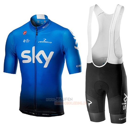 Sky Kurzarmtrikot 2019 und Kurze Tragerhose Blau